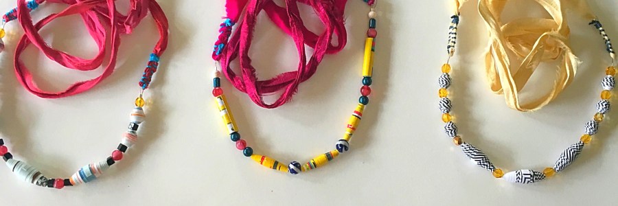 Paper bead necklaces with sari silk