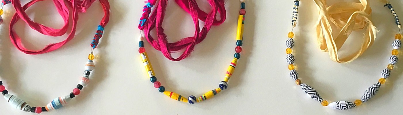 Paper bead necklaces with sari silk