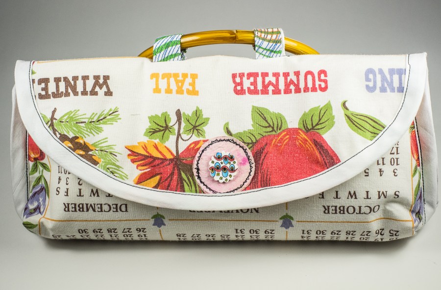 Upcycled tea towel into clutch purse